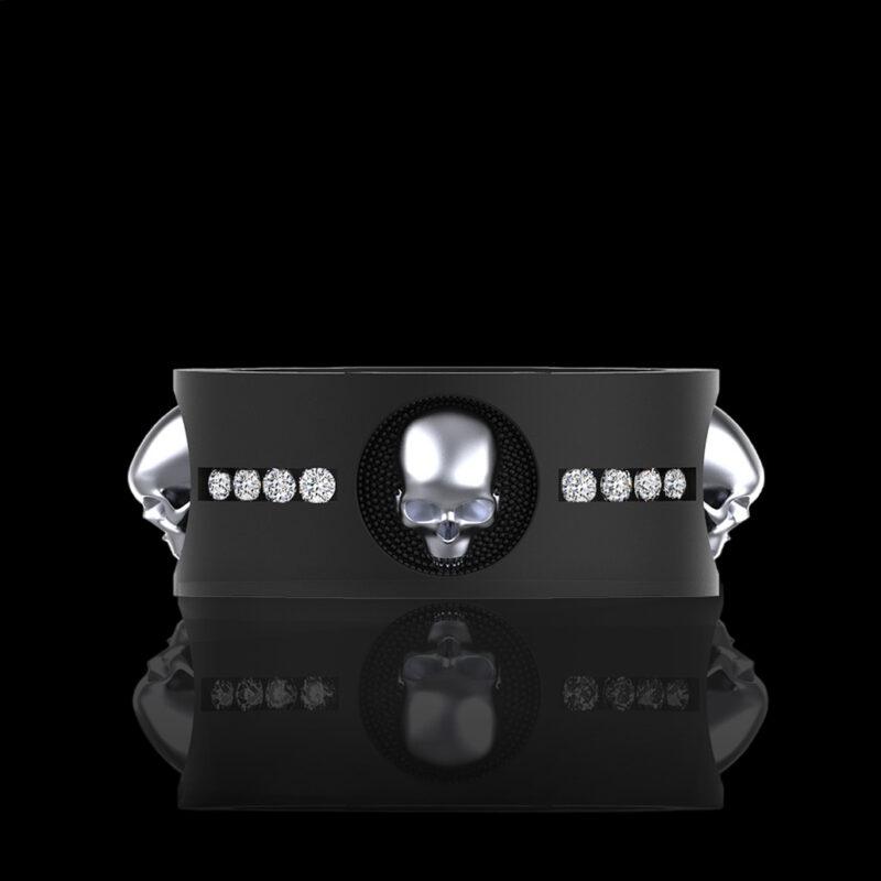 'Luna De Saturno' Sterling Silver Mens Skull Band