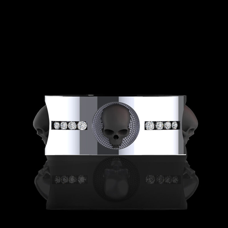 'Luna De Saturno' Sterling Silver Mens Skull Band