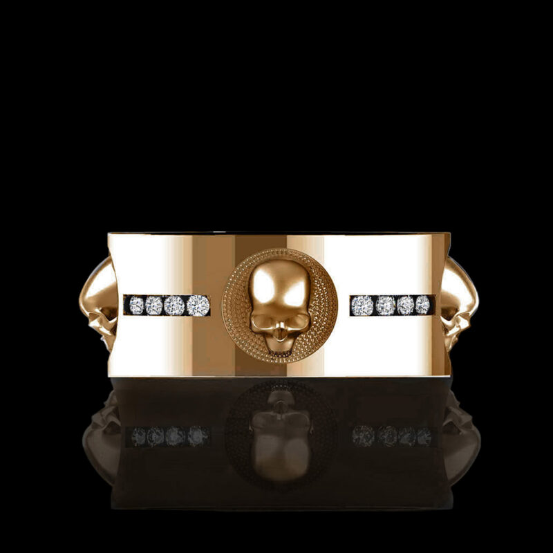 'Luna De Saturno' Natural White Diamonds Mens Gold Skull Wedding Band