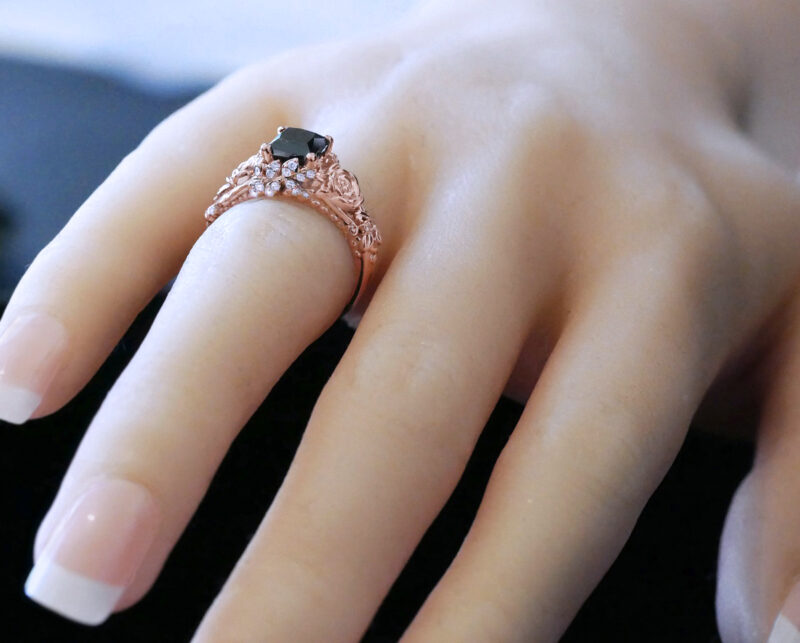 St. Ivy' 1.00ct Rose Gold/Black Skull Engagement Ring