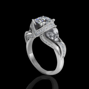 'Aphrodite' Certified GIA Natural Diamond Skull Gold Engagement Ring