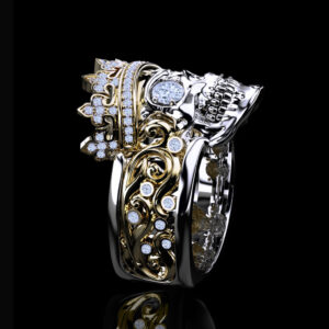 'Castiel Noir' Natural White Diamond Gold Skull Ring