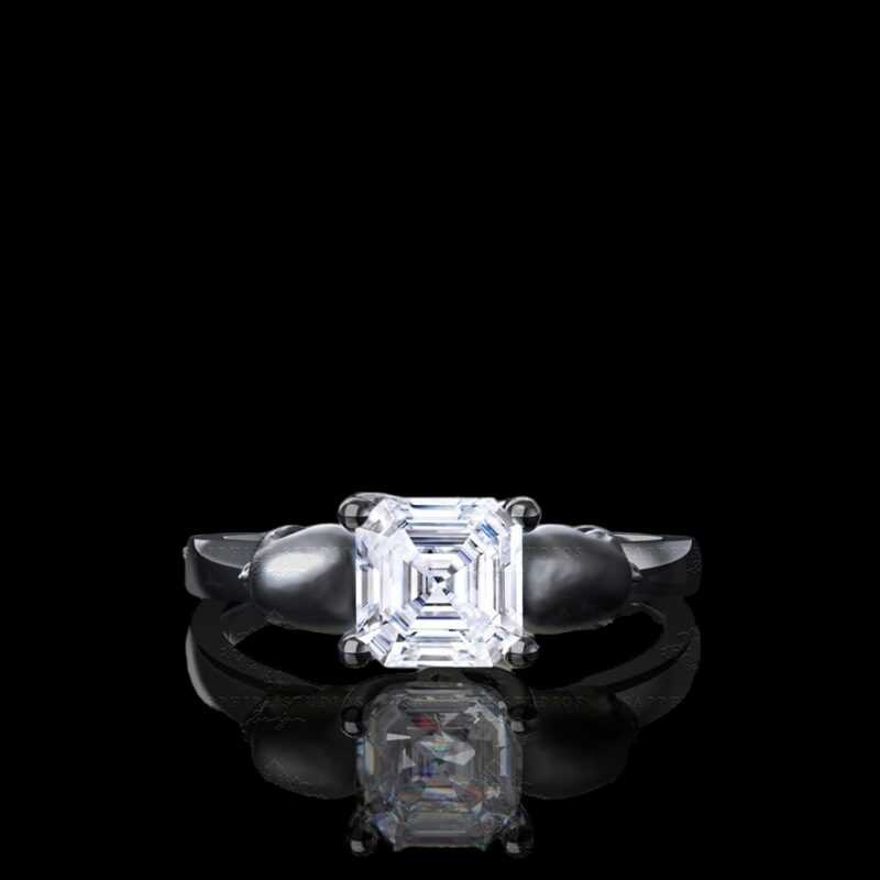 'Harlow' Asscher Cut Sterling Silver Skull Ring