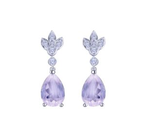 'Isla' Natural Lavender Quartz and Diamond Sterling Silver Drop Earrings