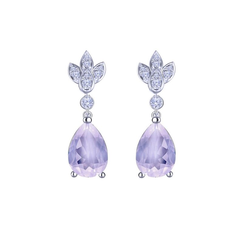 'Isla' Natural Lavender Quartz and Diamond Sterling Silver Drop Earrings