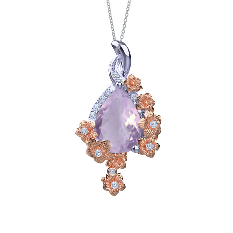 'Lila' Lavender Quartz Sterling Silver Flower Pendant