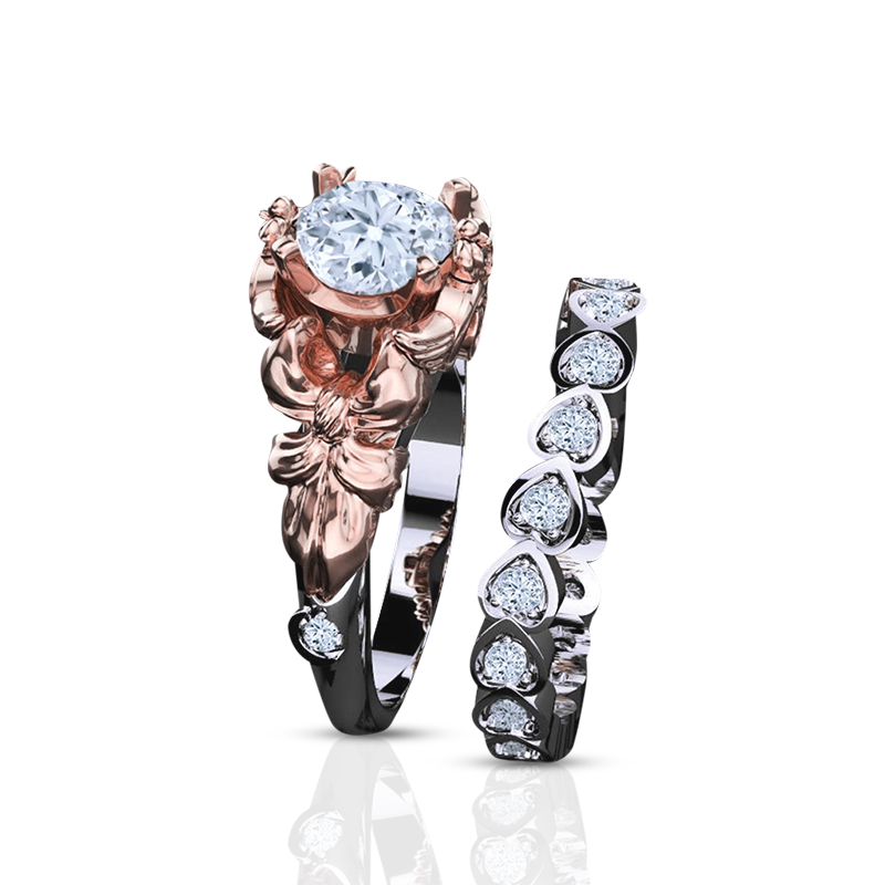 'Prism' Natural White Diamond White/Yellow/Rose Gold Sailor Moon Inspired Bridal Set