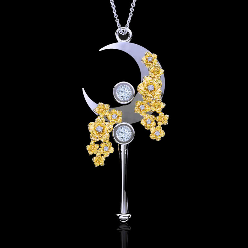 'Crescent Moon' White/Rose/Yellow Gold Inspired Sailor Moon Necklace