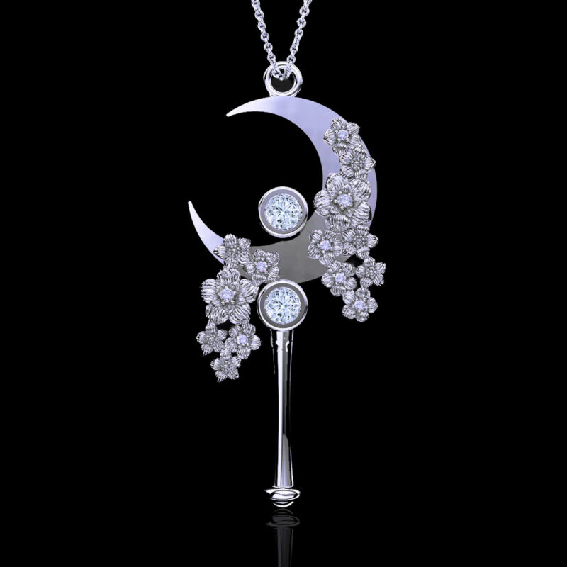 'Crescent Moon' White/Rose/Yellow Gold Inspired Sailor Moon Necklace