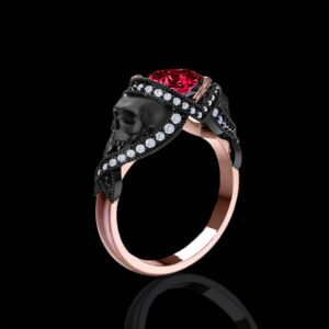 'St. Noir’ Natural Ruby and Diamond Gold Skull Engagement Ring