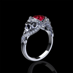 'St. Noir’ Natural Ruby and Diamond Gold Skull Engagement Ring