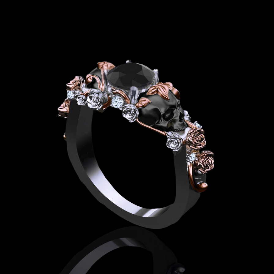 Black Diamond Engagement Ring Set 14K Rose Gold Matching Rings with Black  Diamonds Vintage Engagement Rings - Camellia Jewelry