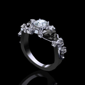 'St. Ivy' Natural White Diamond Platinum/Black Skull Engagement Ring