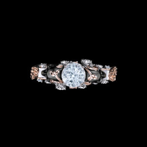 'St. Ivy' Natural White Diamond Platinum/Black Skull Engagement Ring