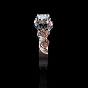 'St. Ivy' Natural White Diamond Platinum/Black Skull Engagement Ring