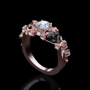 'St. Ivy' Natural White Diamond Gold/Black Skull Engagement Ring