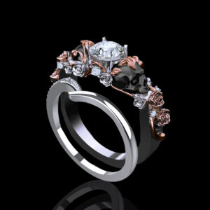 'St. Ivy' Natural White Diamond Gold/Black Skull Bridal Set