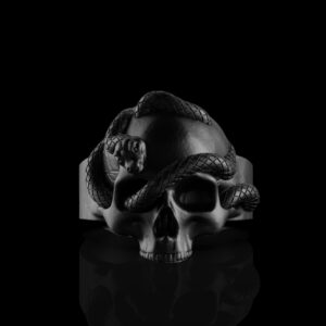'VII' Men's Sterling Silver Snake Skull Ring
