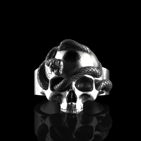 'VII' Men's Sterling Silver Snake Skull Ring