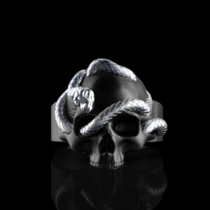'VII' Men's Sterling Silver Snake Skull Ring