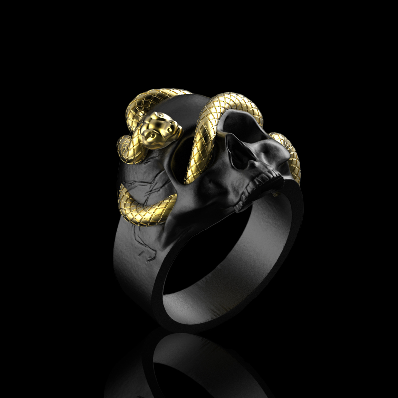 kortademigheid klem Zuinig VII' Men's Sterling Silver Snake Skull Ring