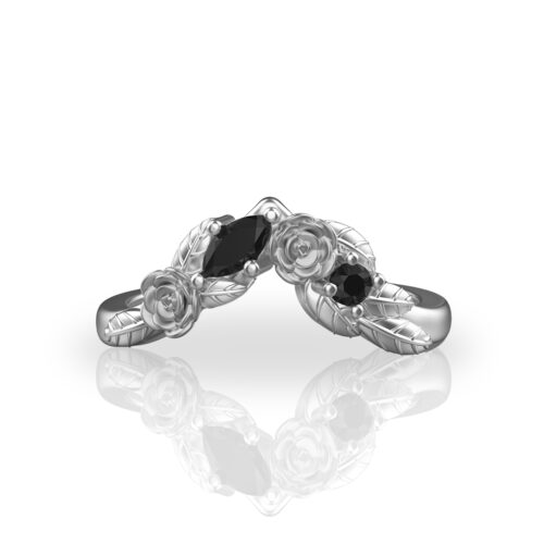 'Violette' Gold Natural White or Black Diamonds Chervon Floral Band