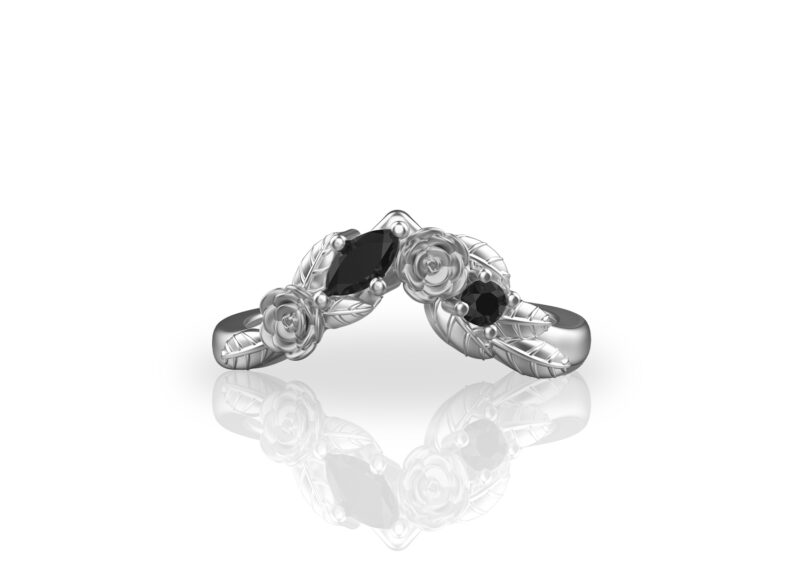 'Violette' Gold Natural White or Black Diamonds Chervon Floral Band