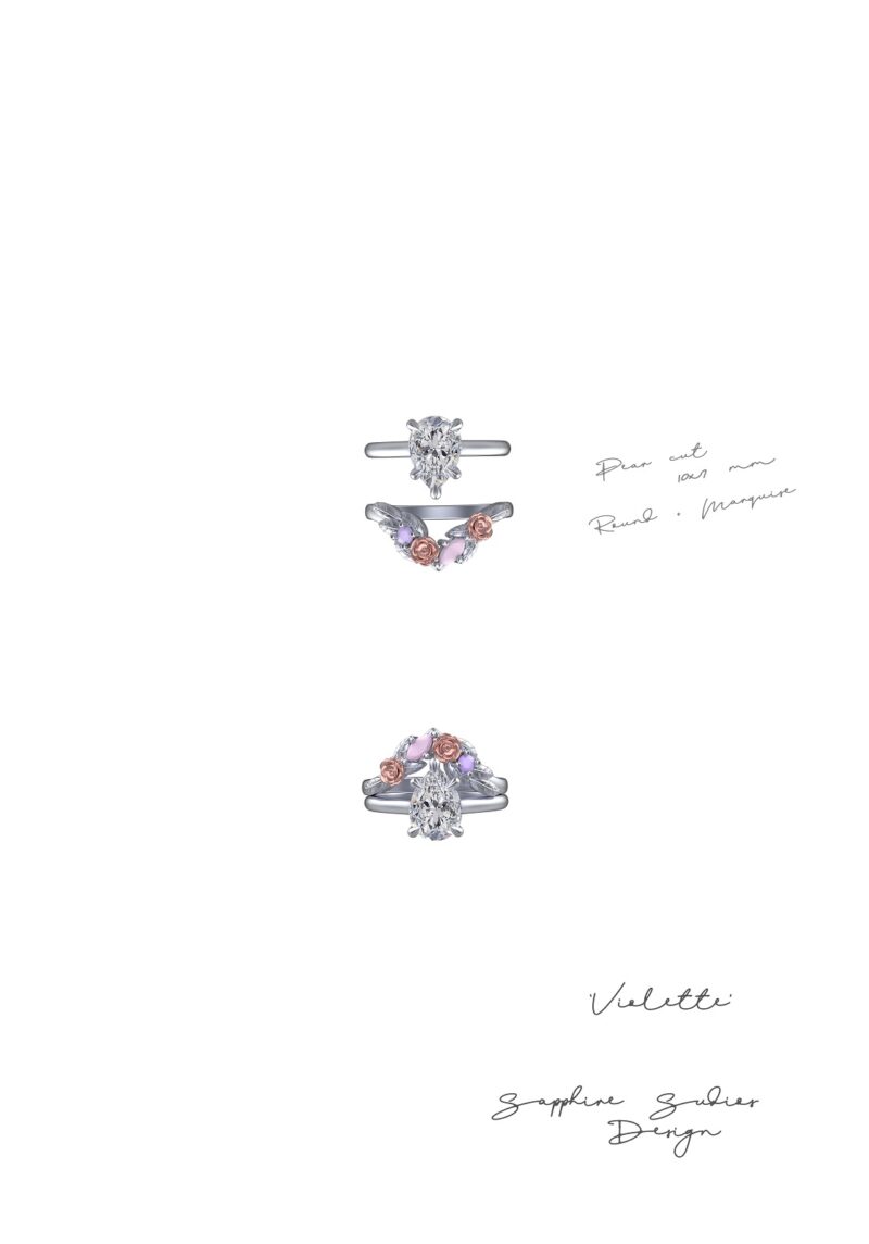 'Violette' Pear Cut Moonstone Gold Floral Bridal Set