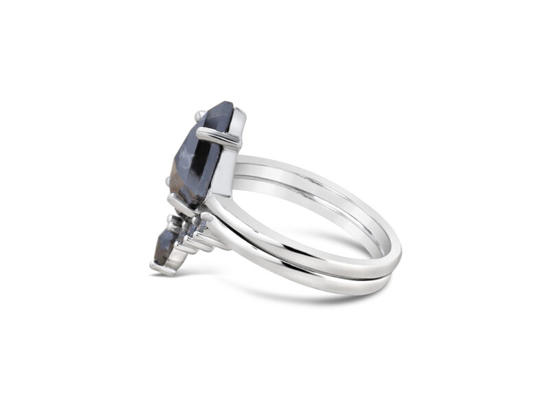 2.73ct Black Diamond Kite Cut 14k White Gold Bridal Set - Image 2