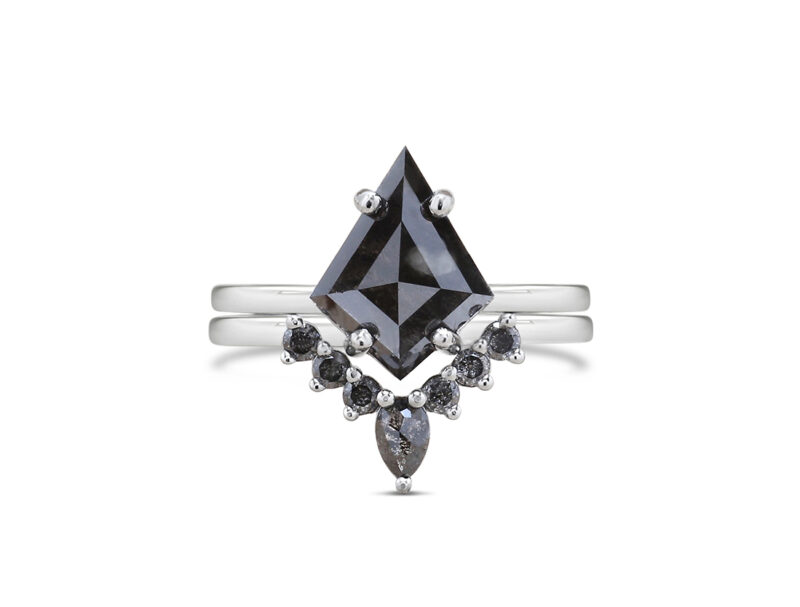 2.73ct Black Diamond Kite Cut 14k White Gold Bridal Set