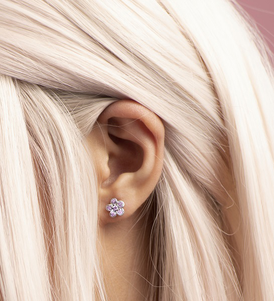 Colour Blossom sun ear stud, pink gold and white mother-of-pearl