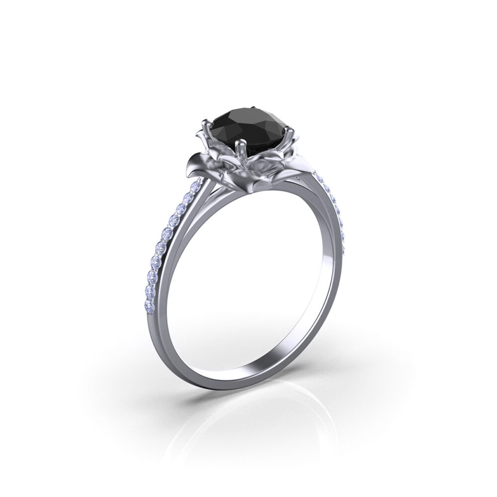 viola-gold-floral-black-dimaond-engagement-ring