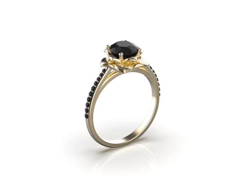 viola-gold-floral-black-dimaond-engagement-ring