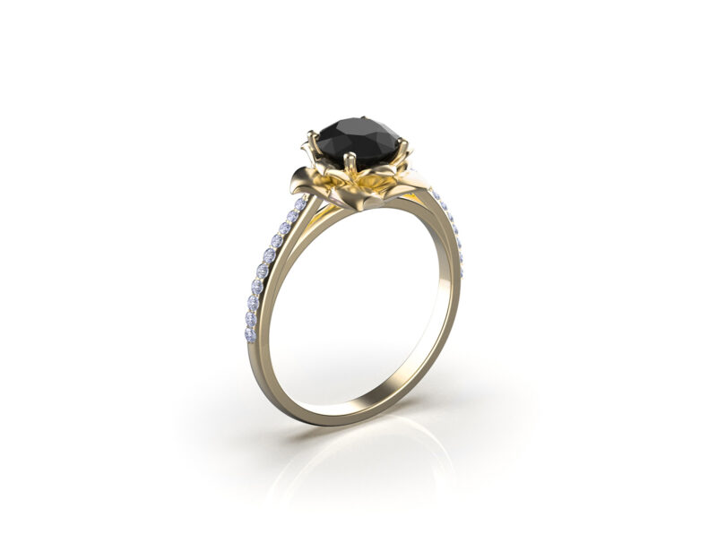 viola-gold-floral-black-dimaond-engagement-ring