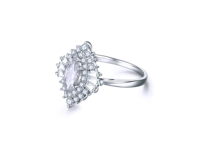'Naila' Marquise Cut Halo Gold Ring - Image 4