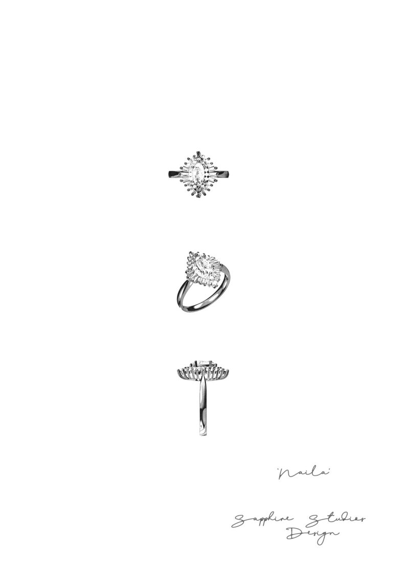 'Naila' Marquise Cut Ruby Halo Gold Ring - Image 5