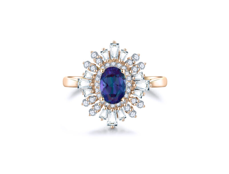 celine-oval-alexandrite-halo-baguette-cut-gold-ring