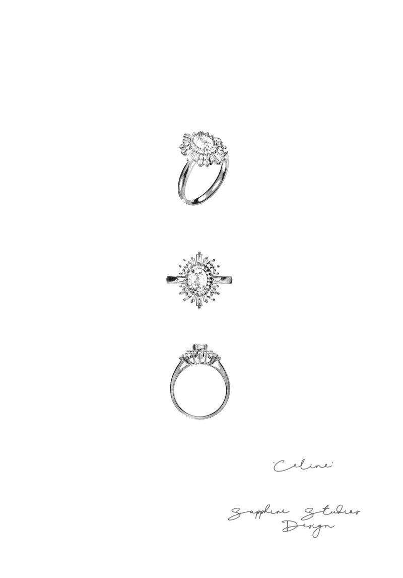 'Celine' Oval Cut Ruby Halo Gold Ring - Image 4