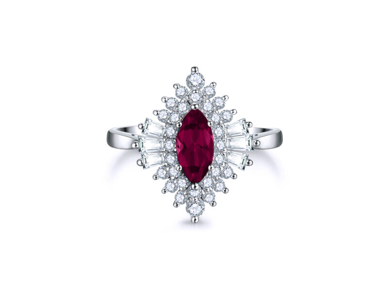 'Naila' Marquise Cut Ruby Halo Gold Ring