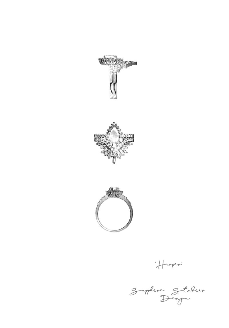 harper-pear-cut-halo-baguette-gold-bridal-set