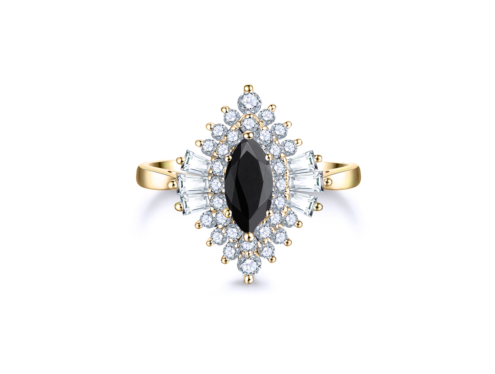 14K Weißgold Marquise Simulierter Diamant Halo Art Deco Verlobungsring
