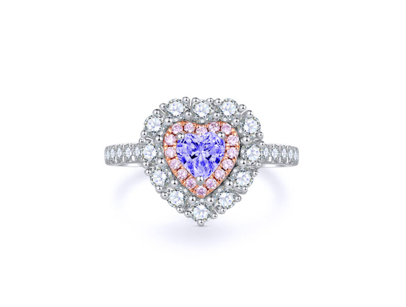 'Valeria' Heart Cut Tanzanite Halo Gold Ring