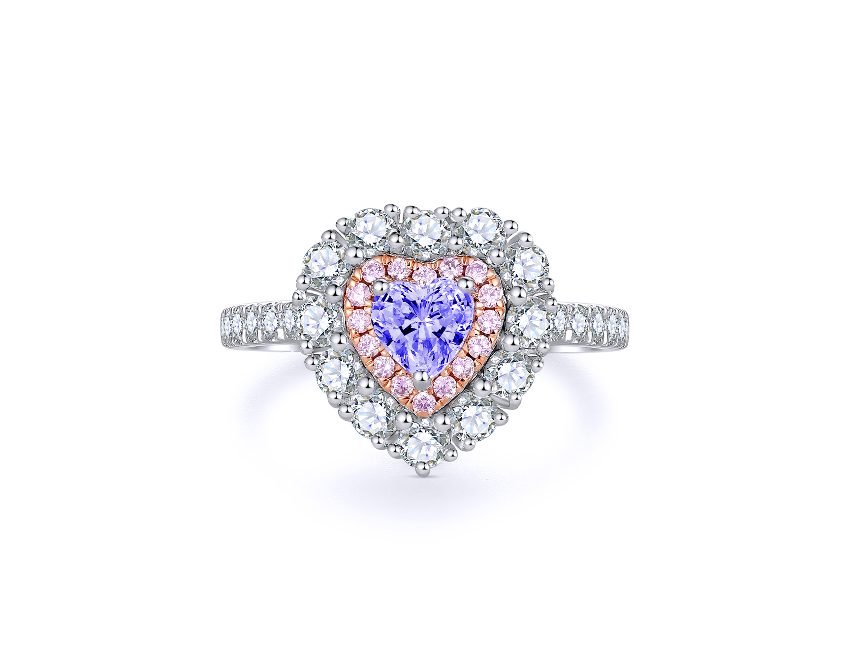 'Valeria' Heart Cut Tanzanite Halo Gold Ring