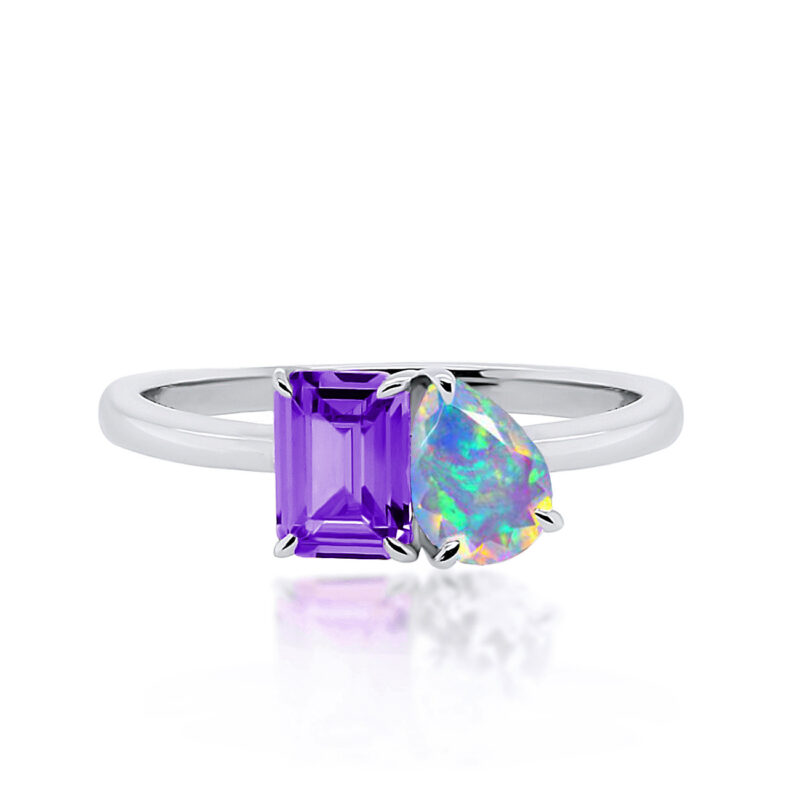 'Nyte' Emerald & Pear Cut Gold Toi Et Moi Ring