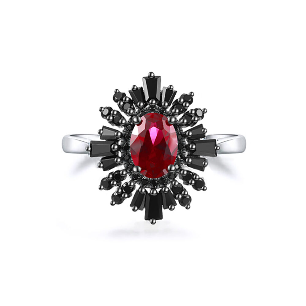 celine-oval-cut-ruby-black-diamond-halo-baguette-cut-gold-art-deco-ring