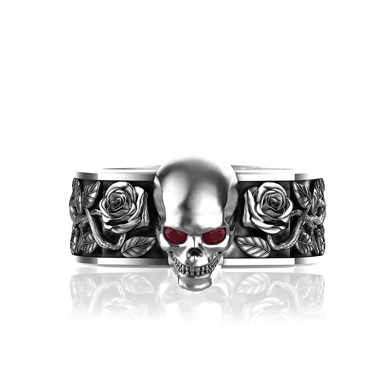 'Nero' Sterling Silver Men's Skull Ivy Ring