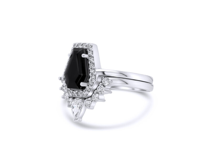 1.47ct Black & White Diamond Coffin Cut 14k White Gold Bridal Set - Image 2