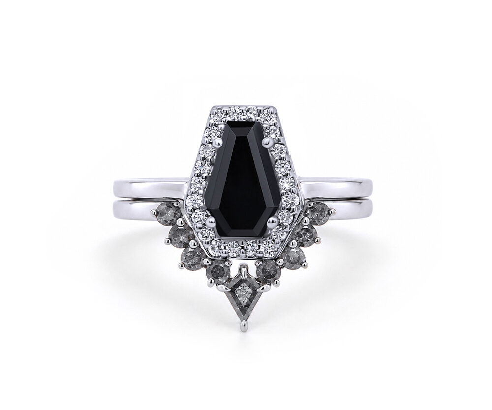 1.15ct-Natural-Black-Diamond-Coffin-Cut-14k-White-Gold-Bridal-Set