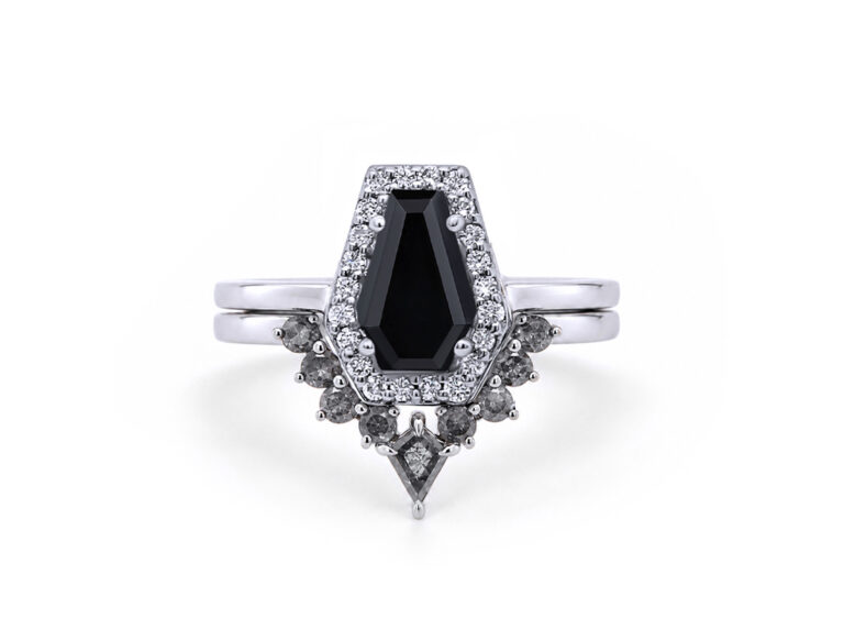 1.15ct-Natural-Black-Diamond-Coffin-Cut-14k-White-Gold-Bridal-Set