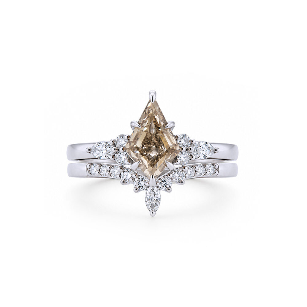 1.32ct-Champagne-diamond-kite-cut-14k-white-gold-bridal-set
